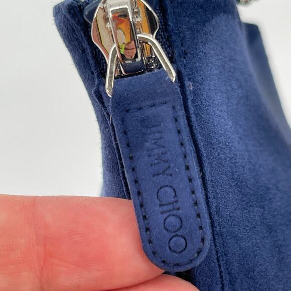 Jimmy Choo Blaize 100 Navy Blue Suede Ankle Bootie Crystal Strap size IT 37 - Picture 10 of 13